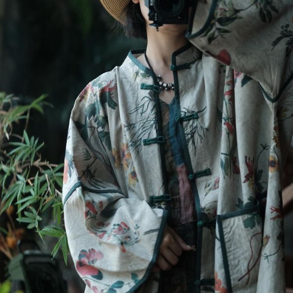 燕燕   純亞麻  訂製款   印花襯衫開襟衫 上衣 外套。ab215601 