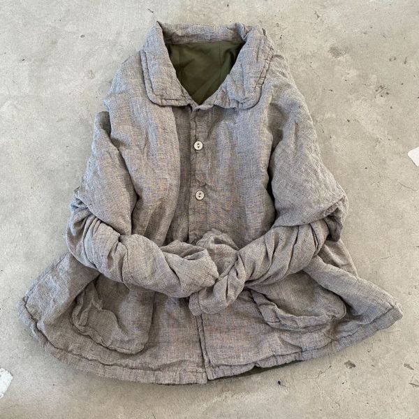 燕燕~秋冬款式 文藝色織亞麻夾棉薄棉休閒外套 