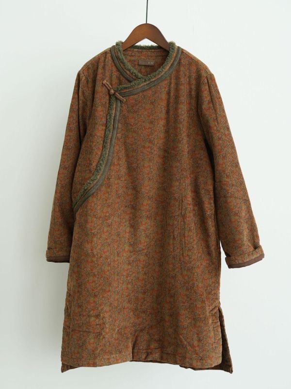 燕燕~原創全新中式斜襟印花燈芯絨夾棉旗袍洋裝 連身裙  ab2535501 