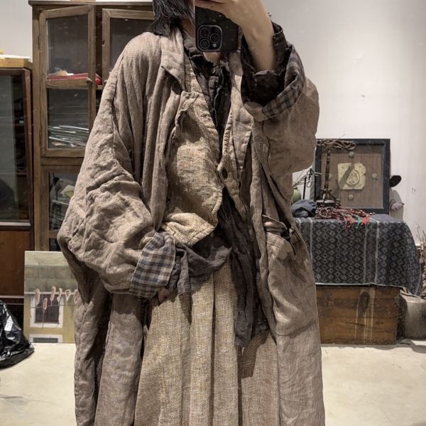 燕燕~春秋款 色織亞麻休閒百搭輕復古風衣外套 （此件商品不退換） 