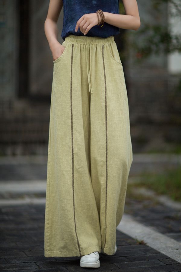 秋季新款 苧麻砂洗個性小眾文藝百搭女式寬褲 長褲 