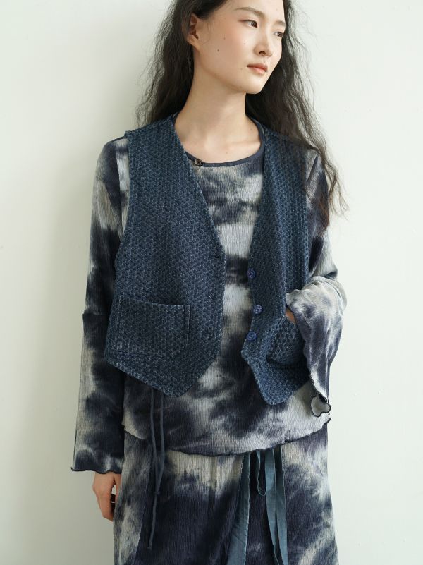 燕燕~秋季華夫格牛仔棉做舊 復古寬鬆混搭背心 ab2519801 