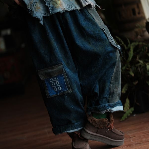 燕燕~輕訂製  復古文藝手工髒染 休閒褲 長褲    ab234501 