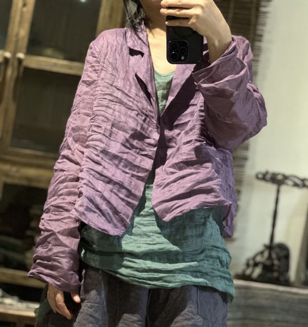 燕燕. 苧麻 文藝復古純色寬鬆短款西裝外套 