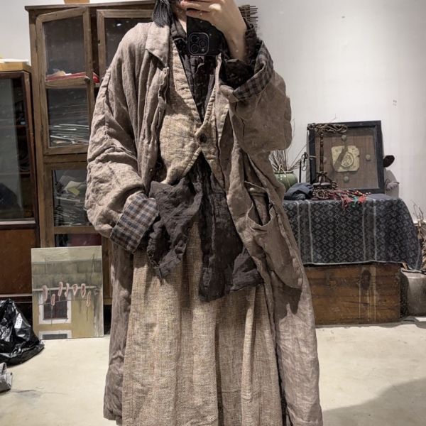 燕燕~春秋款 色織亞麻休閒百搭輕復古風衣外套 （此件商品不退換） 