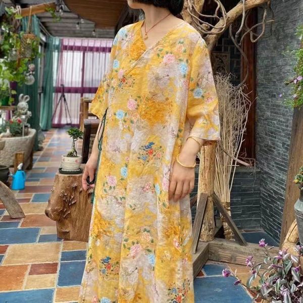 燕燕. 苧麻. 數碼印花寬鬆 洋裝 連身裙 ab185701 