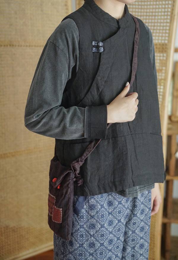 燕燕~棉麻商品~亞麻加棉 復古文藝保暖背心棉麻杉 + 長褲 同色套裝 ab2130601 