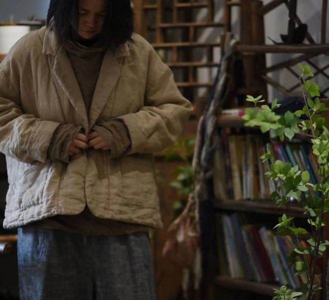 燕燕~棉麻商品~亞麻 中式改良斜襟寬鬆小衫上衣。 長袖棉麻衫 