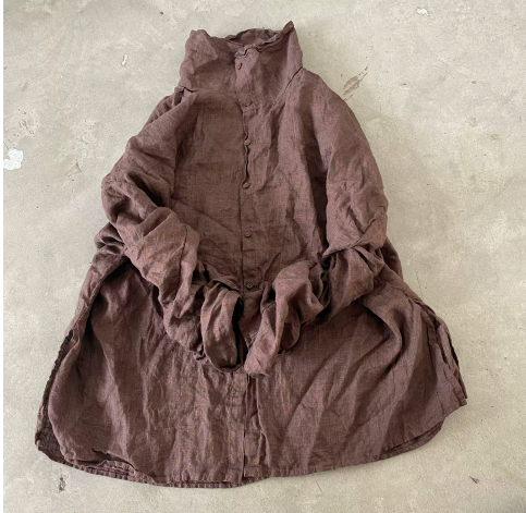 燕燕~秋冬新款 寬鬆加厚苧麻高領開襟衫 上衣 