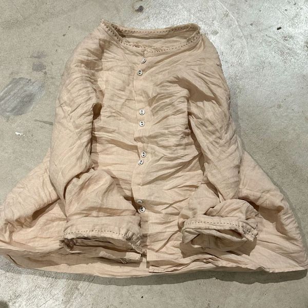 燕燕~早秋款 加厚苧麻 文藝復古立領毛邊做舊水洗開襟衫上衣 棉麻衫 