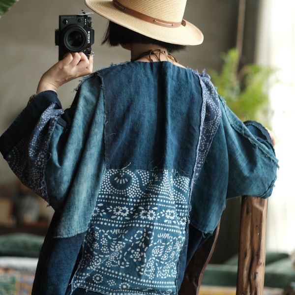 燕燕~(寬鬆版型）~復古文藝老古布拼接洋裝禪意袍子 連身裙。ab224301 (此件商品不退換） 