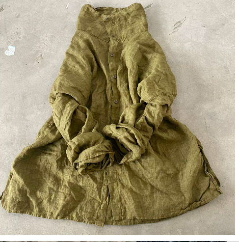 燕燕~秋冬新款 寬鬆加厚苧麻高領開襟衫 上衣 