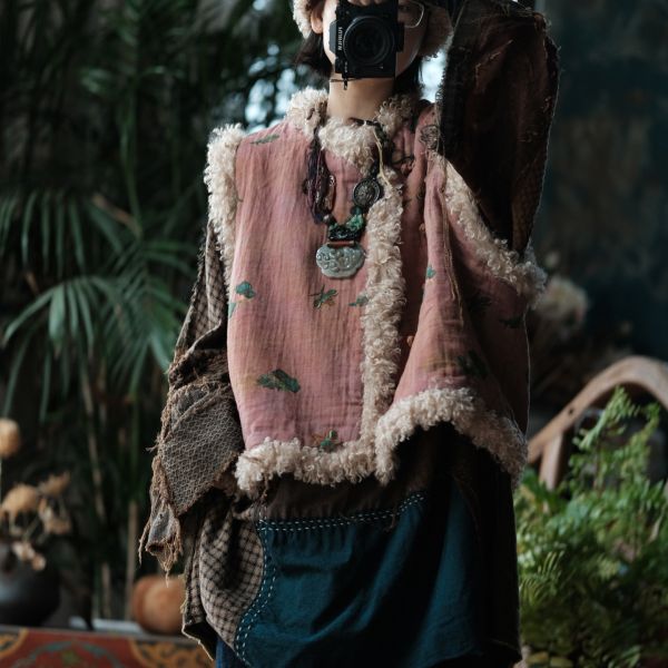 燕燕 冬季新款 羊捲毛斜襟盤扣夾棉坎肩背心棉衣 ab226701 