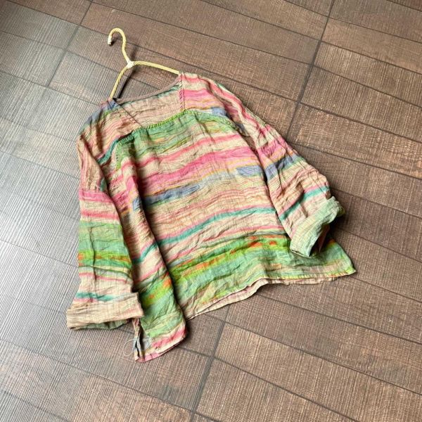 燕燕棉麻～夏款 莧麻 數位印花寬鬆漢服設計師款 方領文藝休閒麻衫 上衣 