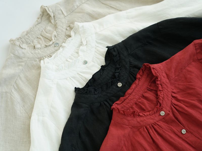 燕燕~秋冬款 天然亞麻法式小高領襯衫田園生活復古溫柔兩穿上衣 ab2533001 