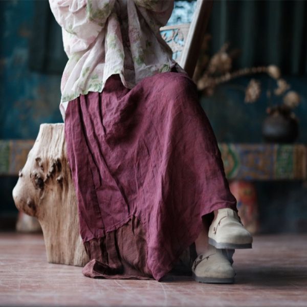 燕燕~春季新款  純亞麻拼接文藝復古百搭雙層長裙    ab206201 