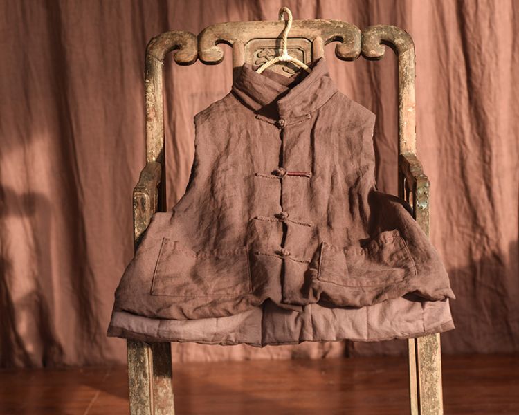 燕燕~秋冬款。亞麻 砂洗盤扣棉背心  