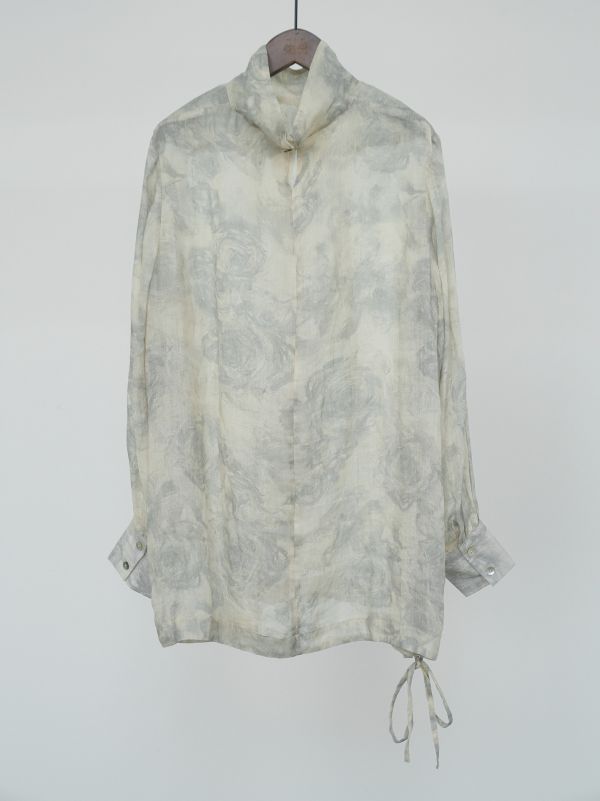 燕燕~棉麻商品 中國風素描印花苧麻立領襯衫 寬鬆浪漫上衣   ab2402301 