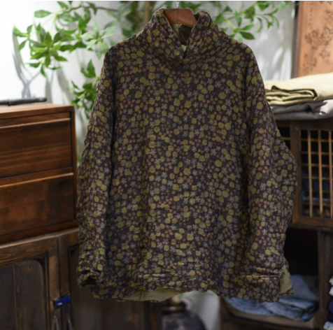 燕燕～印花亞麻夾棉高領套頭打底衫 高領上衣 ab25501 