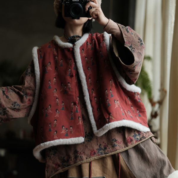 燕燕~復古毛毛夾棉背心棉衣 ab234201 