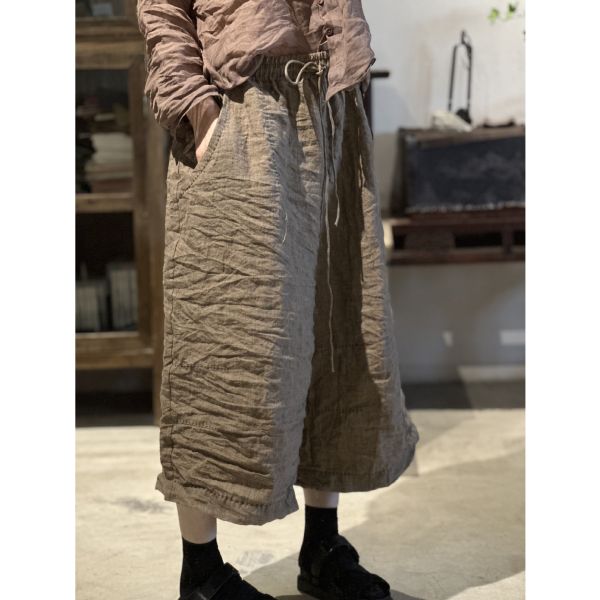 燕燕～春夏款 亞麻 文藝復古寬鬆抽繩直筒八分褲 民俗風寬褲 