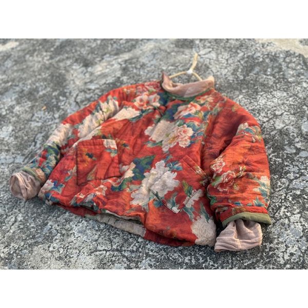 燕燕~苧麻 輕柔印花寬鬆棉衣 傳統手工縫製盤扣斜襟棉服上衣。 