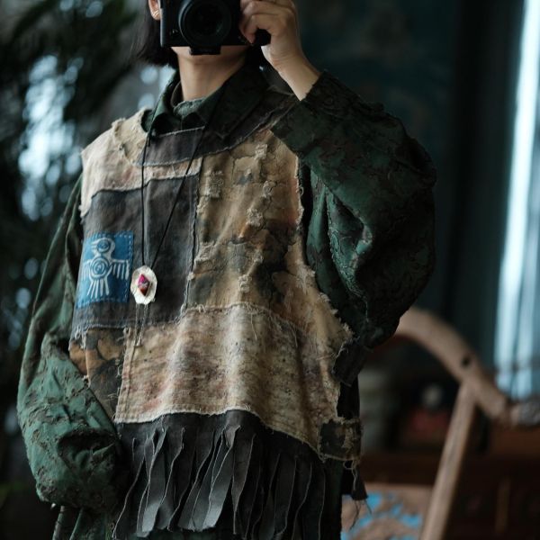 燕燕~棉麻商品~復古文藝拼布髒染背心 ab223501 