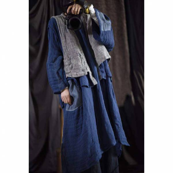 燕燕~春秋  寬鬆v領  寬袖闊版  長袍洋裝 連身裙 + 外搭背心 