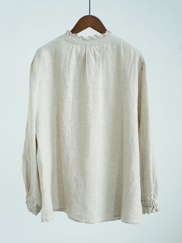 燕燕~秋冬款 天然亞麻法式小高領襯衫田園生活復古溫柔兩穿上衣 ab2533001 