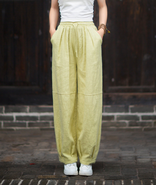 燕燕~秋新款 苧麻砂洗文藝百搭鬆緊腰長褲 哈倫褲 