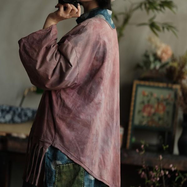 燕燕~復古文藝純棉手工植物染T恤上衣 ab225301 