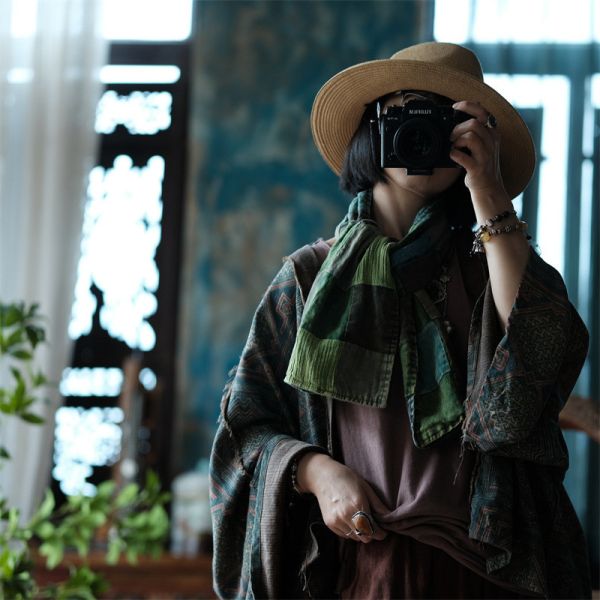 燕燕~設計復古文藝減齡氣質百搭麻圍巾 ab211301 