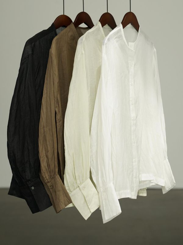 燕燕~春季法式～復古襯衫輕盈薄透寬鬆長袖小圓領苧麻休閒襯衫 ab2632601 