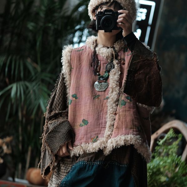 燕燕 冬季新款 羊捲毛斜襟盤扣夾棉坎肩背心棉衣 ab226701 