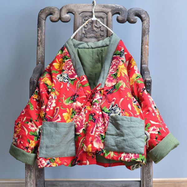 燕燕~棉麻商品~日系森林系~繫帶款盤扣設計 棉襖外套 棉服短款外套 