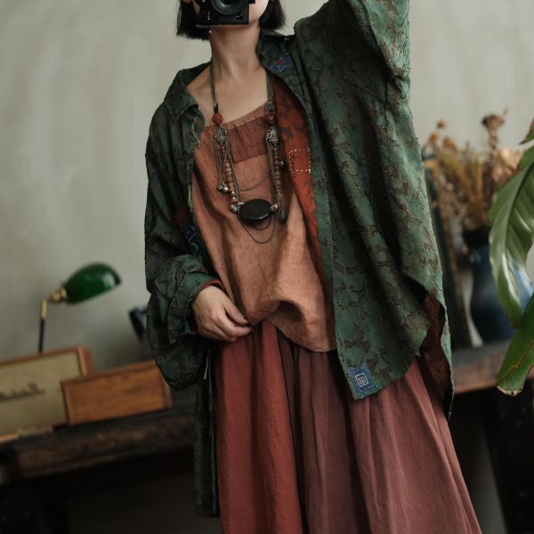 燕燕~復古文藝寬鬆氛圍感寬鬆大襯衫 ab226801 （可搭配成套裝） 