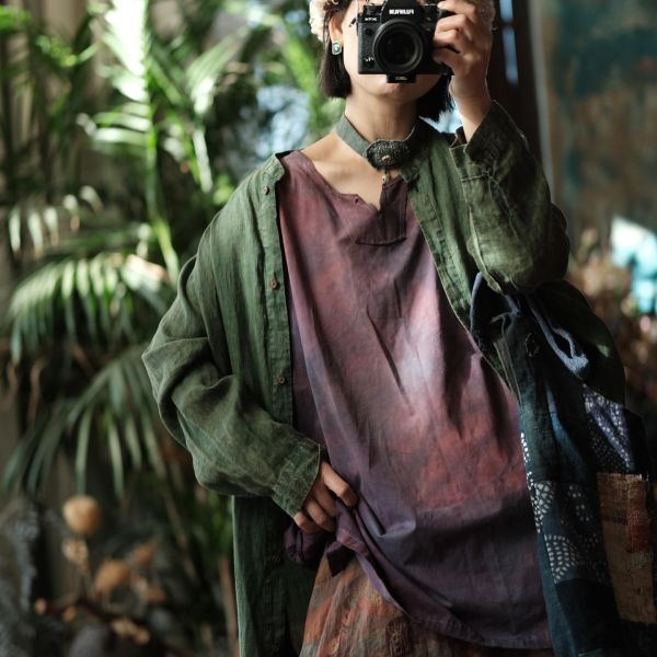 燕燕~棉麻商品~植物染背心＋長洋＋外套 3件一套（長袖套裝） 