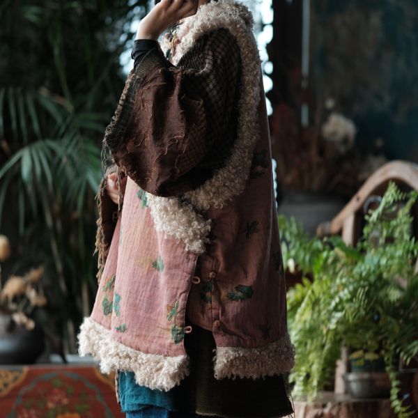 燕燕 復古斜襟盤扣羊捲毛夾棉背心棉衣棉服外套 ab2224101 