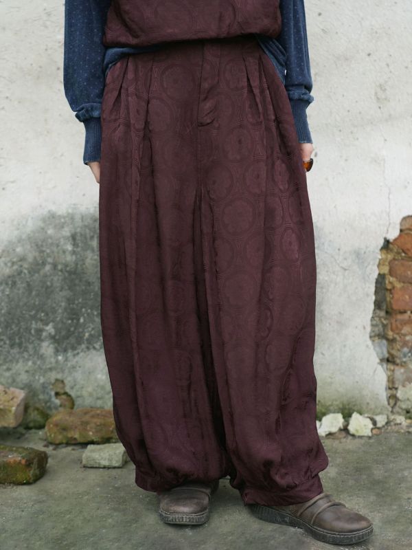 燕燕～ 秋冬款 富貴花天絲提花寬鬆闊腿褲 雙層顯瘦直筒褲 ab2436901 