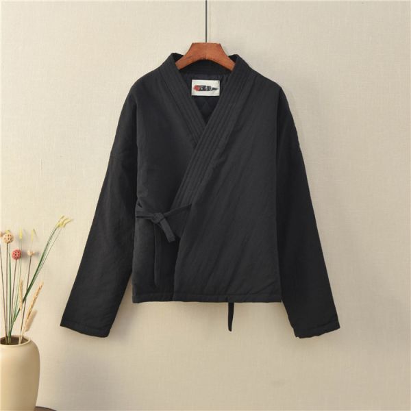 燕燕~秋冬款 棉麻材質 復古外套夾棉改良款 短款棉服棉衣外套>短大衣 