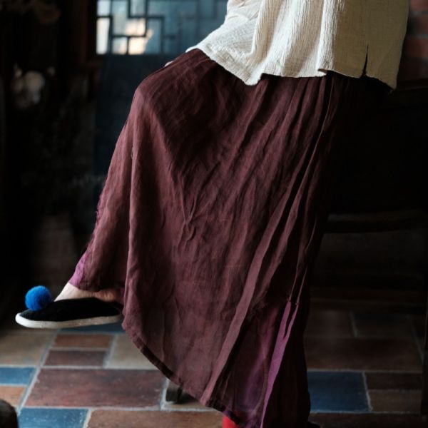 燕燕~春季新款  純亞麻拼接文藝復古百搭雙層長裙    ab206201 