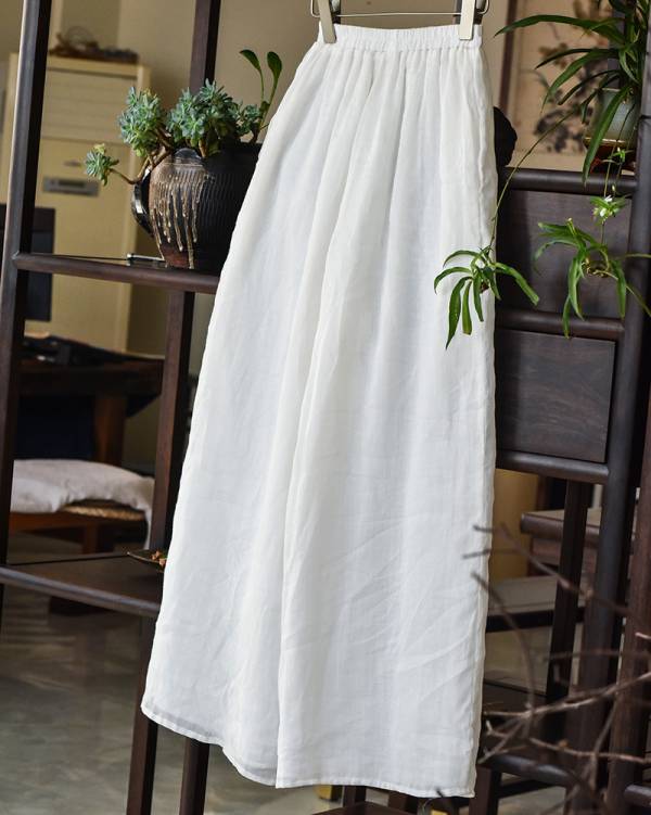 燕燕~棉麻商品~文藝清新飄逸雙層苧麻闊腿長褲寬鬆顯瘦直筒防曬休閒褲 民俗風寬褲 (全長內裡） 