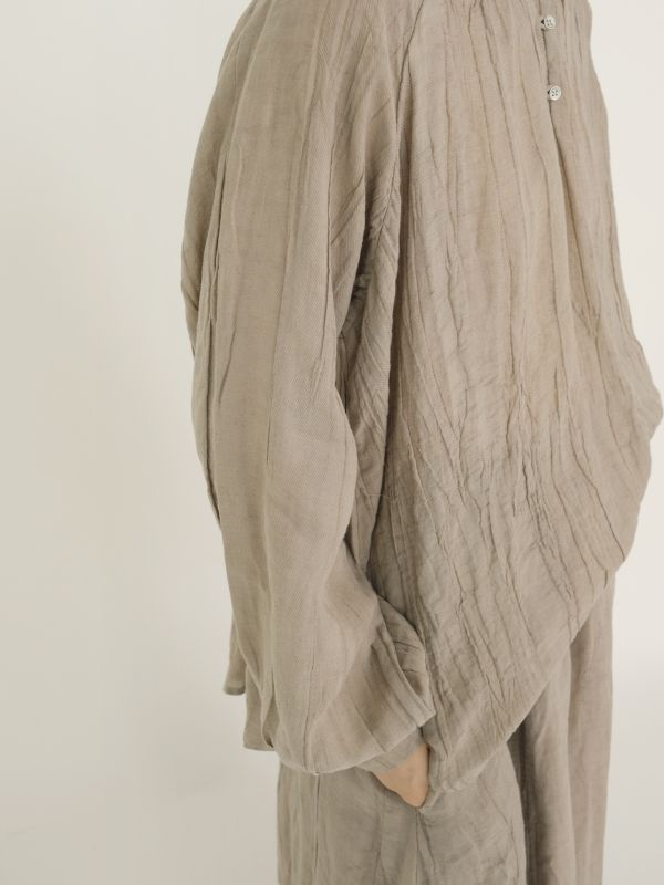 燕燕~棉麻商品~早秋款 皺麻文藝休閒做舊寬鬆立領上衣 長袖襯衫 ab2318901 