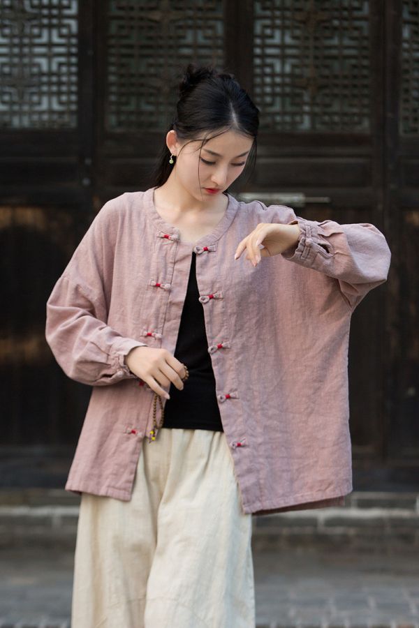 燕燕～秋季新款 復古盤扣新中式襯衫 寬鬆文藝國風禪意茶服上衣 