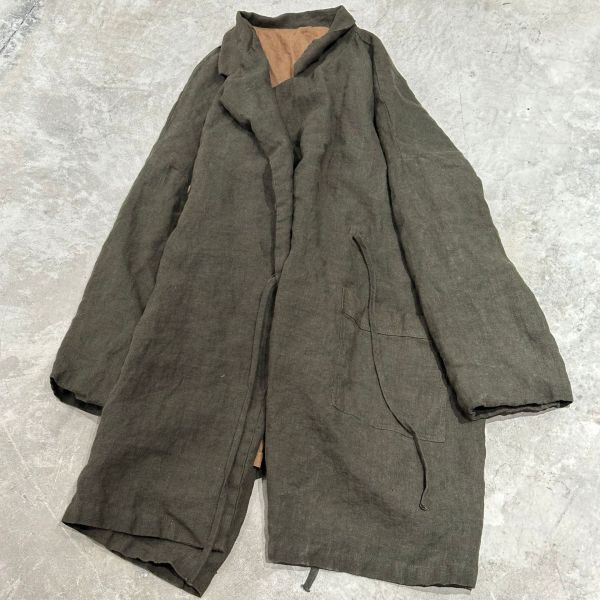 燕燕～春秋新品   亞麻材質 中長款裡襯黑色簡約文藝外套風衣 長袖棉麻衫 