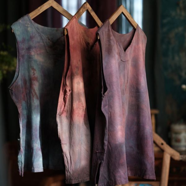 燕燕~棉麻商品~植物染背心＋長洋＋外套 3件一套（長袖套裝） 