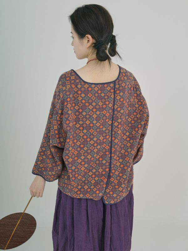 燕燕~棉麻商品~全棉提花開襟衫 幾何撞色提花小外套.  ab2322701 