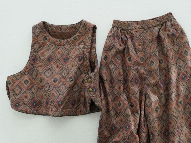 燕燕~復古印花磨毛撞擊色盤扣棉服外套 以及同花色長褲 （可搭成套裝） ab2540101 