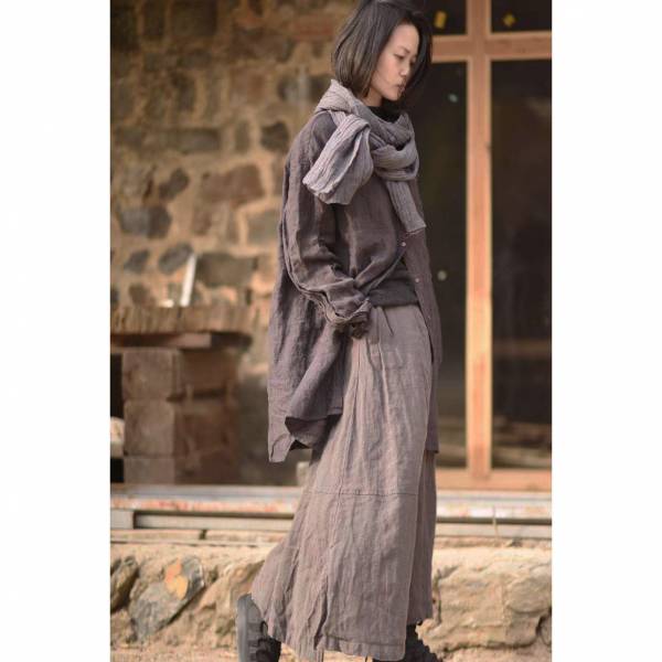 燕燕~棉麻商品~早春新品 亞麻材質 文藝復古水洗做舊鬆緊腰長裙 