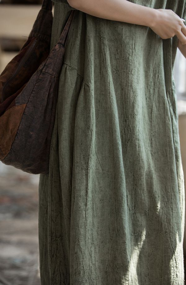 燕燕~亞麻~夏季棉薄款   紮染文藝長裙 洋裝 連身裙 